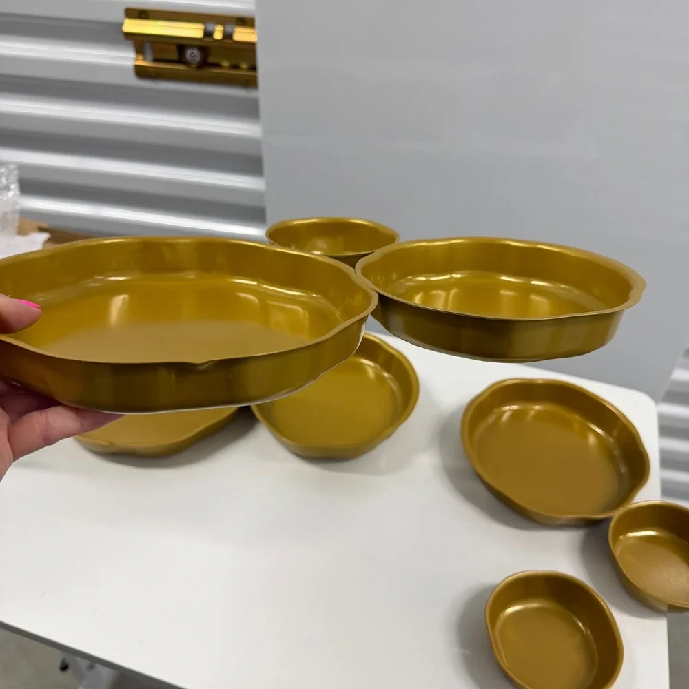 9 Piece Gold Scalloped Serving Bowl Set Metallic Nesting Trays Home Decor